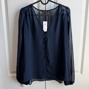Banana Republic Sheer Navy Blouse Button Front Size M NWT